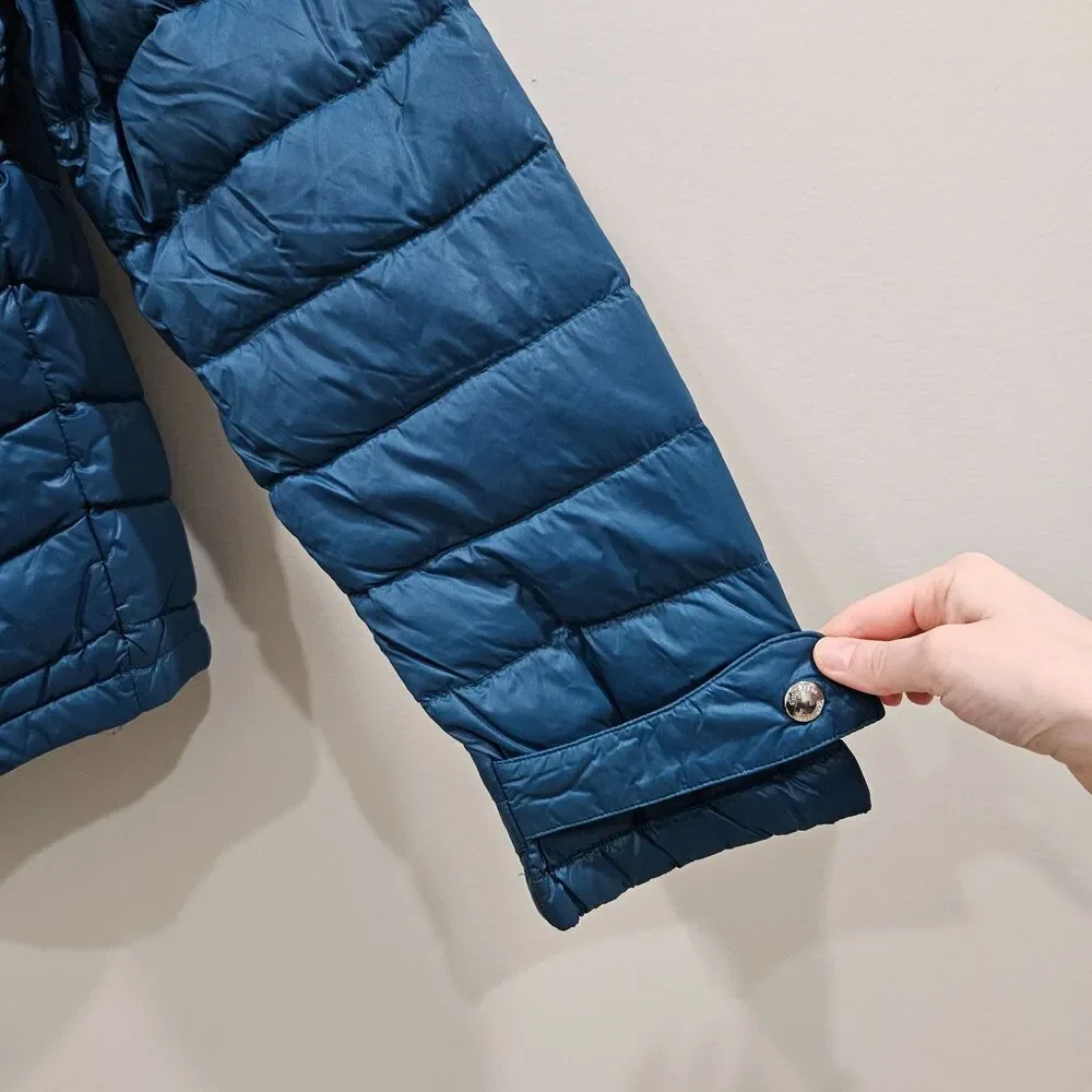 Calvin Klein Womens Packable Premium Down Puffer Jacket L Teal Blue Lightweight